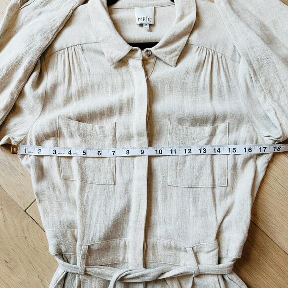 MINKPINK Revolve Linen Boilersuit Sand Wide Leg Utility Romper Jumpsuit Womens M - Picture 5 of 7
